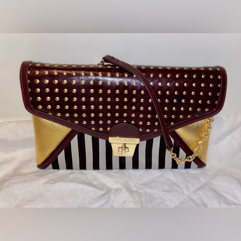 HENRI BENDEL brown‎ and gold shoulder bag/clutch with gold hardware